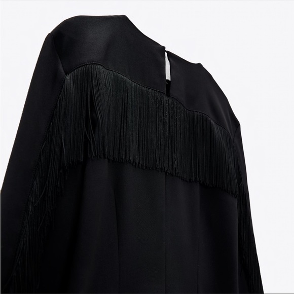 NWT Zara Fringed Mini Dress Black Medium 8375/250 - Picture 4 of 6